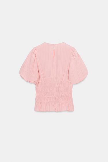 SMOCKED PUFF SLEEVE TOP - Pink by Zara - Image 7
