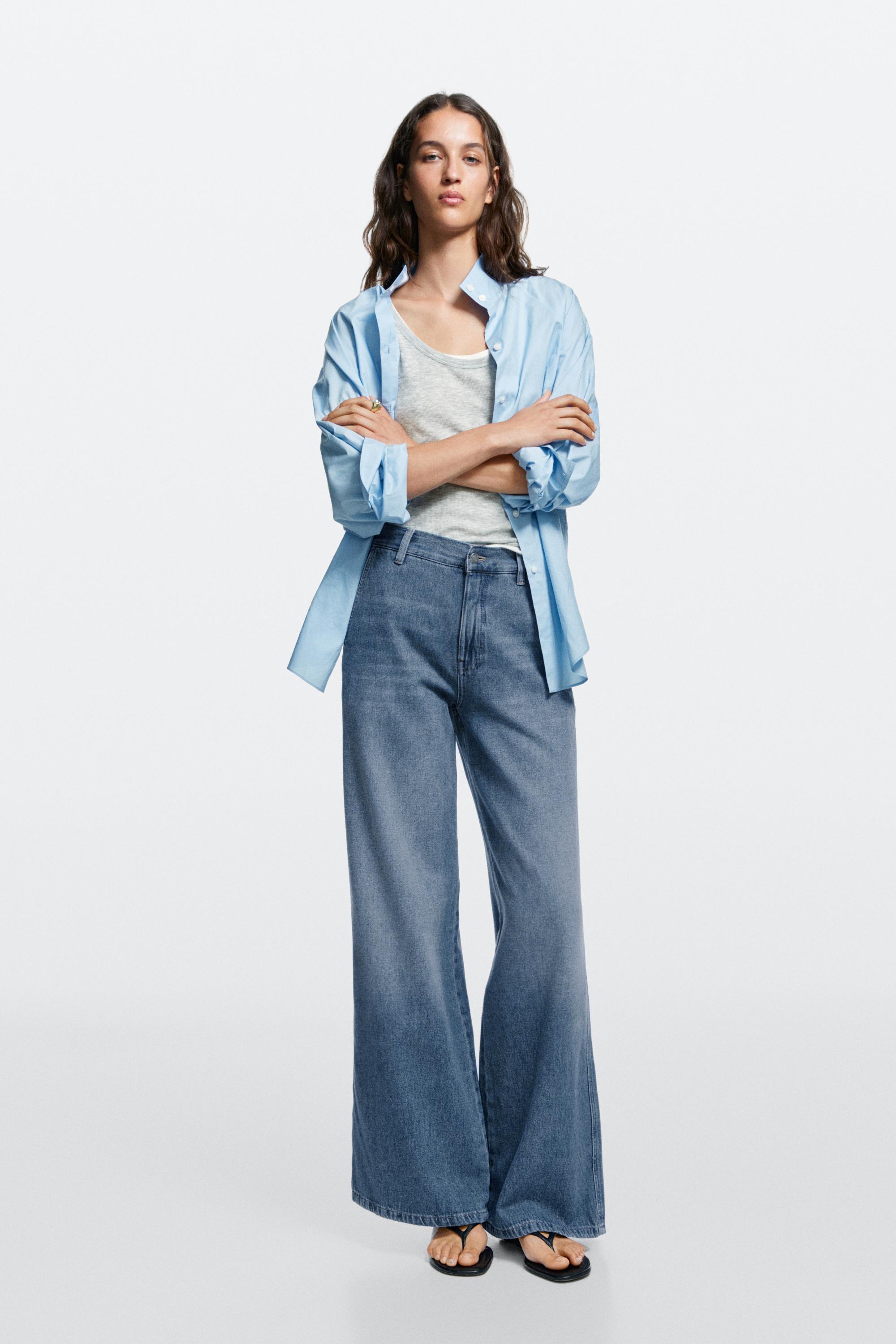 Mid-waist wide-leg jeans — Aquamarine