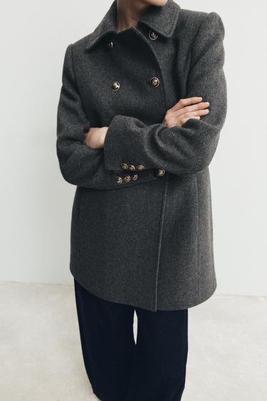 Zara BUTTONED WOOL BLEND SHORT COAT - Gray