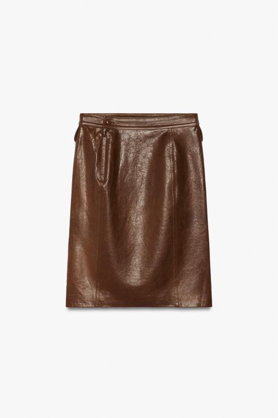 JUPE MIDI 100% CUIR POCHES ZW COLLECTION - Marron de Zara - Image 2