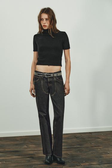 كنزة صوفية بأكمام قصيرة ناعمة - أسود الخاص بـ Zara