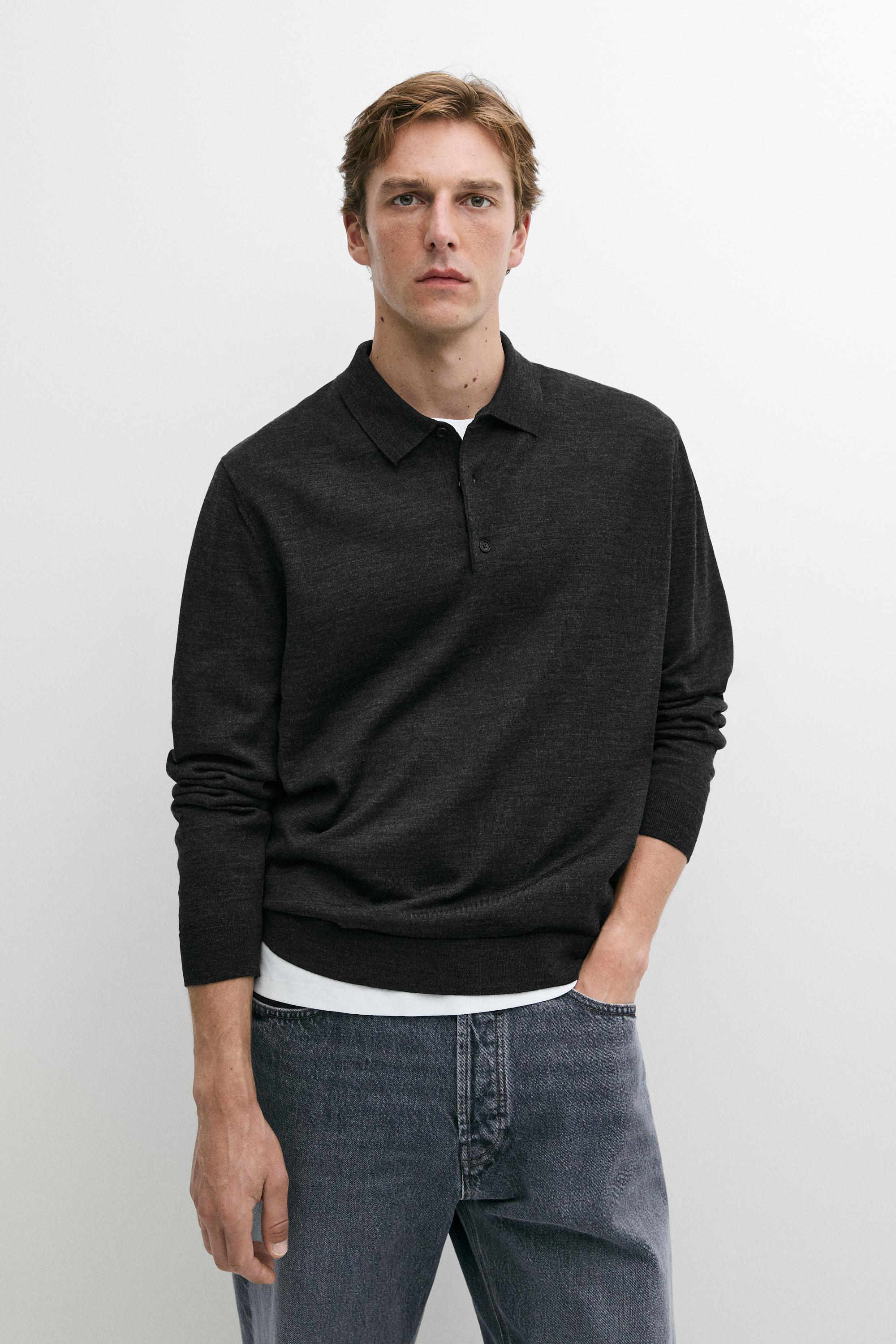 100% merino wool knit polo sweater — Anthracite Gray
