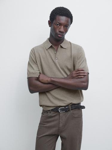 Polo en maille de coton - Beige / Vert de Zara