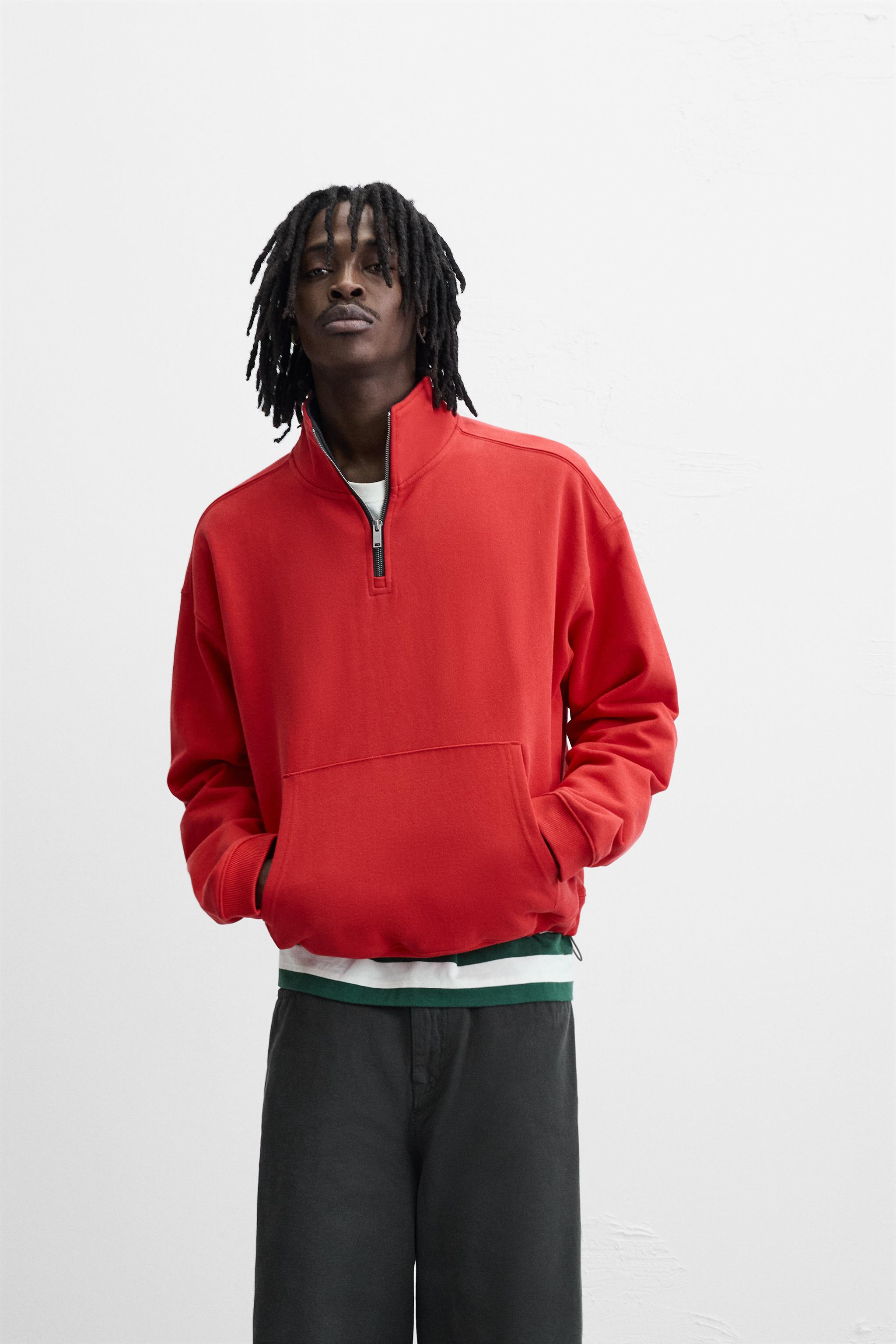 QUARTER-ZIP SWEATSHIRT - Red | ZARA New Zealand
