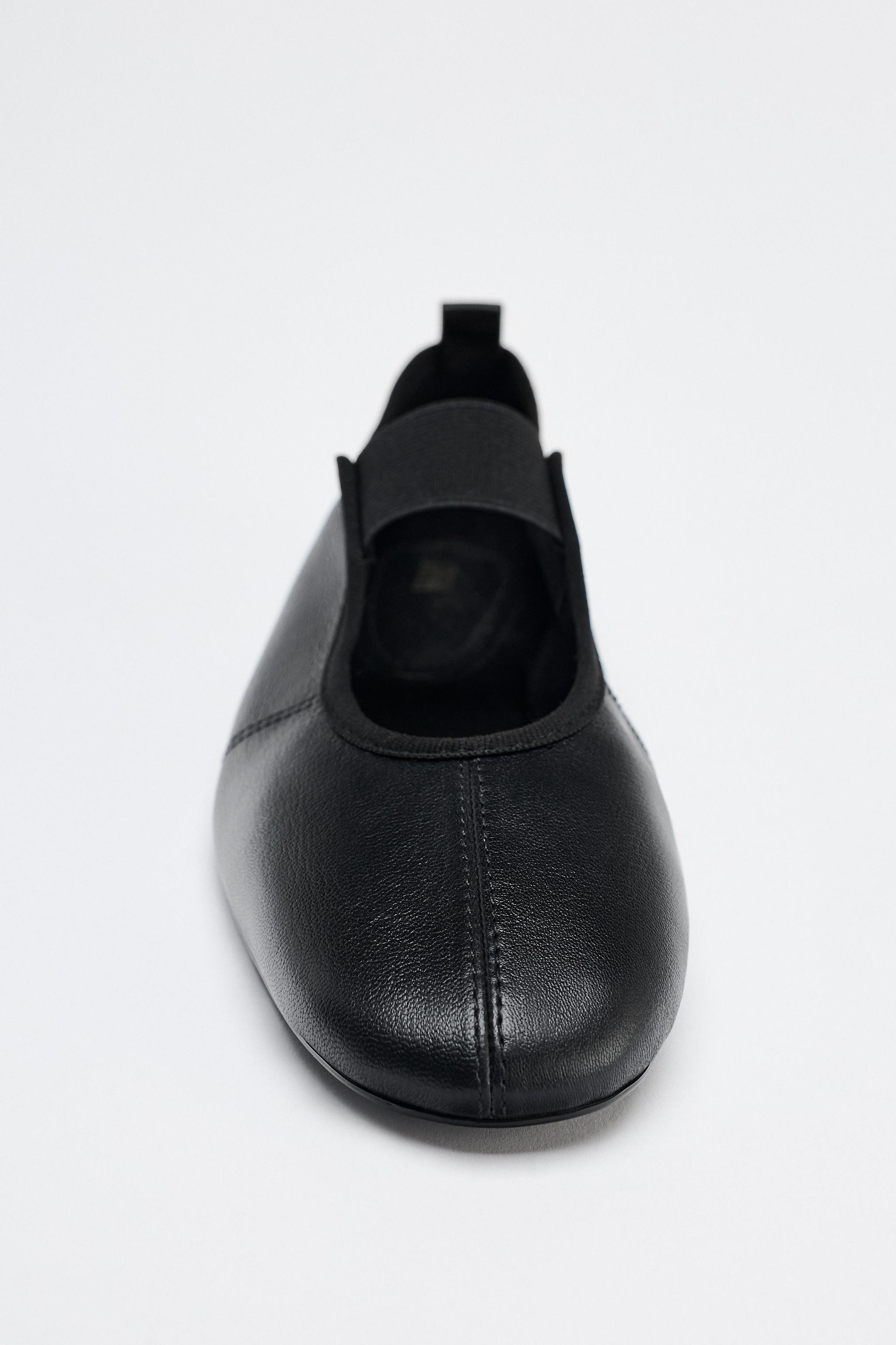 ストレッチ入りレザーバレリーナシューズ - ブラック | ZARA