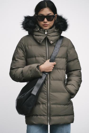 MID-LENGTH HOODED PUFFER JACKET - Khaki by Zara - Image 0