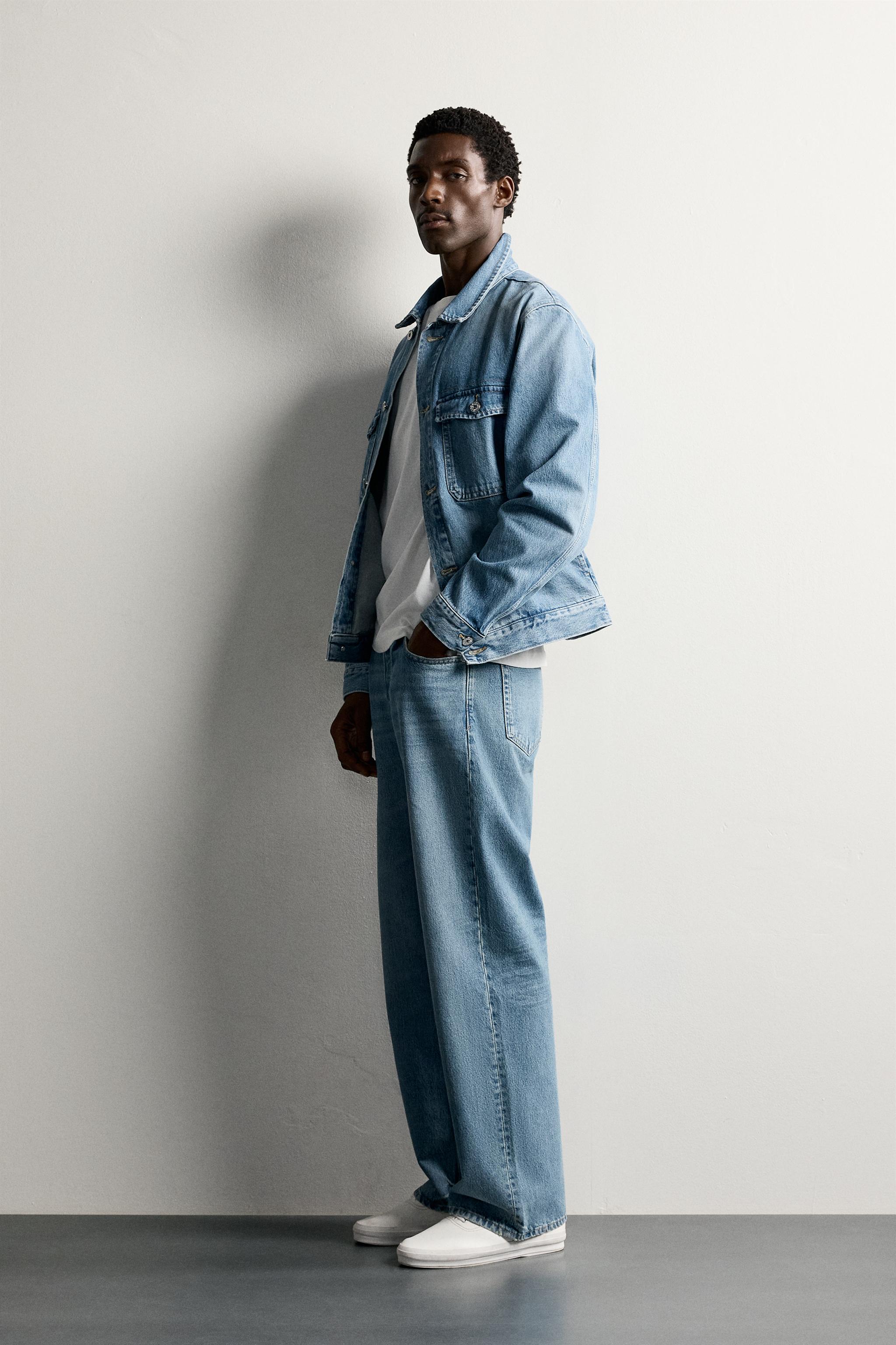 CROPPED FIT DENIM JACKET - Mid-blue | ZARA India