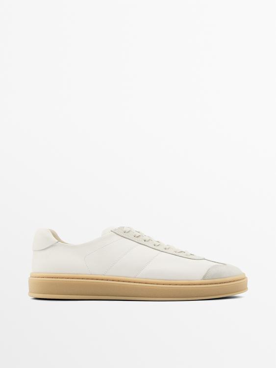 Contrast leather trainers