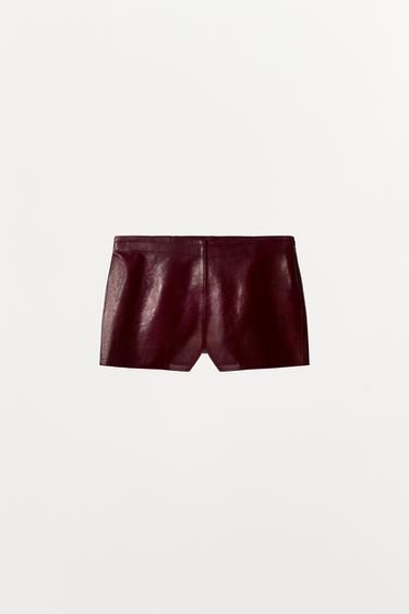 100% LEATHER MINI SHORTS - GARNET by Zara