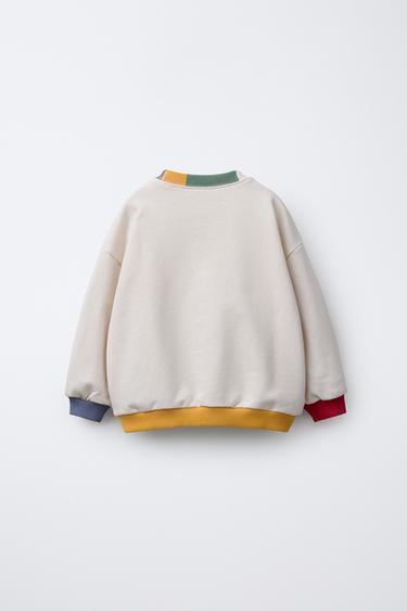CONTRAST RIB EMBROIDERED SLOGAN SWEATSHIRT - Beige by Zara - Image 1