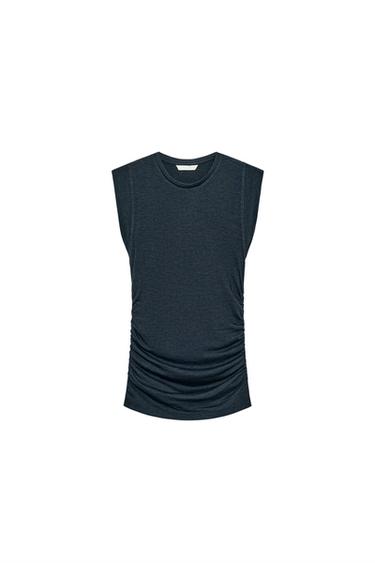 Zara TOP SA BOČNIM NABORIMA – ugljeno siva