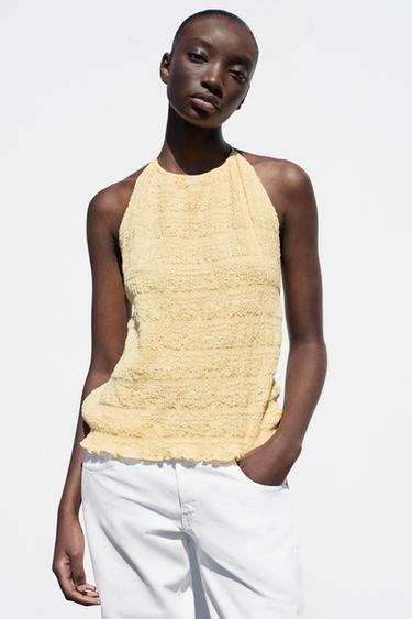 TOP HALTER TEXTURA - Amarillo claro de Zara