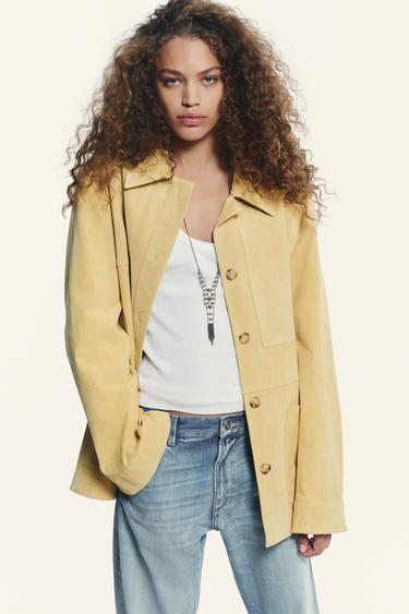 CHAQUETA PIEL ANTE 100% - Beige de Zara