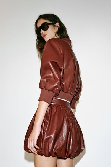FAUX LEATHER BALLOON MINI SKIRT - Brick by Zara - Image 3