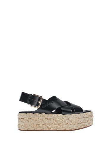BRAIDED LEATHER PLATFORM SANDALS