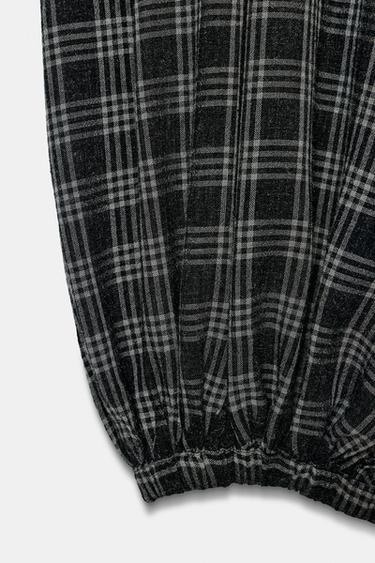ZW COLLECTION CHECKED BLOOMER TROUSERS - Grey by Zara - Image 3