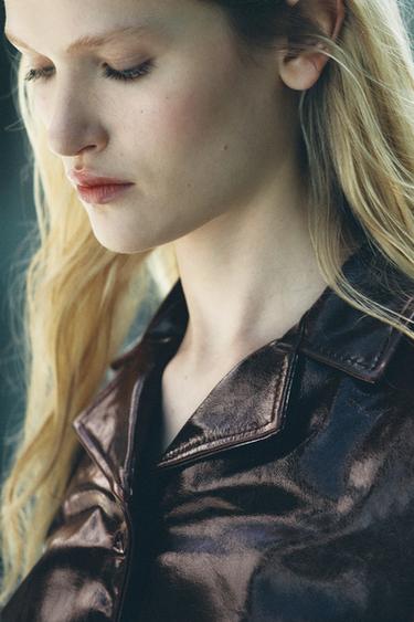 100% LEATHER JACKET ZW COLLECTION - Burgundy by Zara
