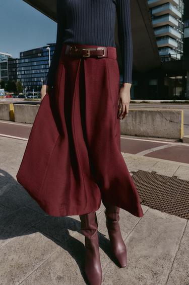 JUPE MIDI TRAPÈZE CEINTURE - Aubergine de Zara - Image 2