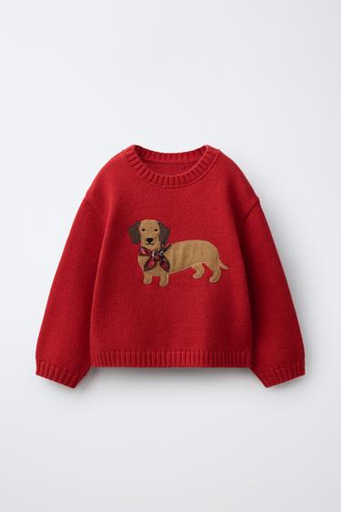 WOOL BLEND DOG KNIT JUMPER - Red by Zara
