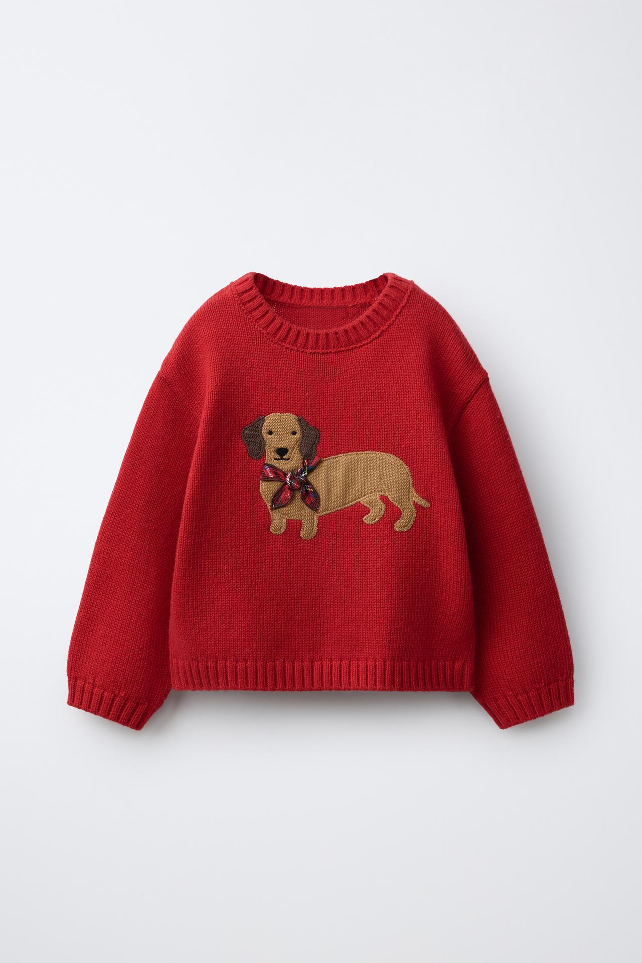WOOL-BLEND DOG KNIT JUMPER — Red