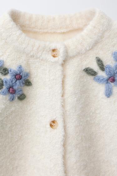 BOUCLÉ FLORAL CARDIGAN - Ecru by Zara - Image 2