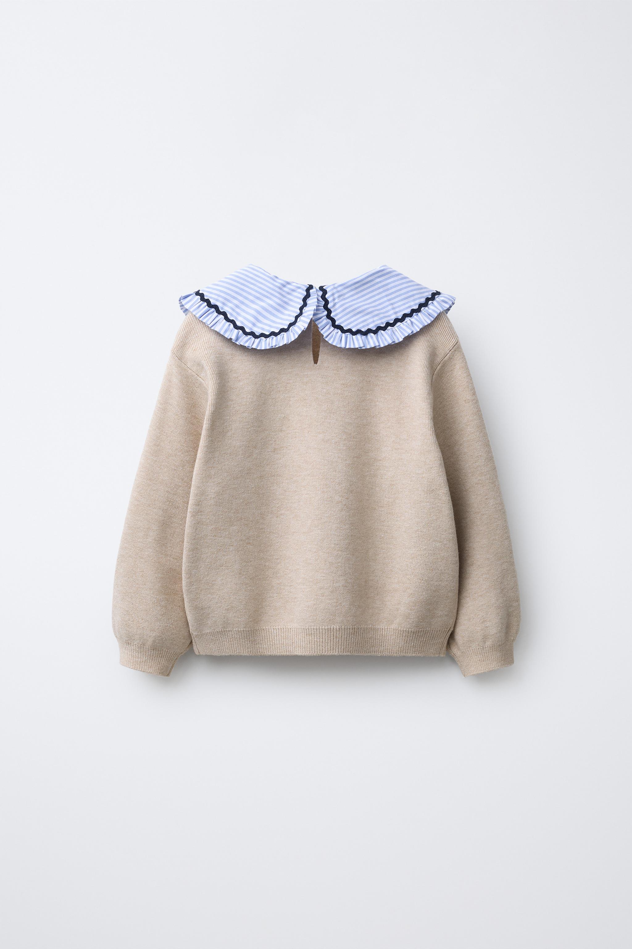 ピーターパンカラー ストライプ柄ニットセーター - ベージュ | ZARA 