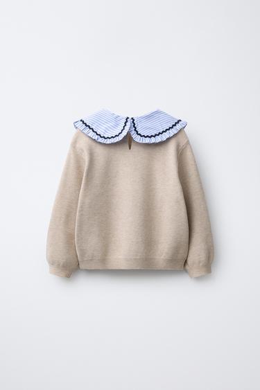 PULL EN MAILLE À COL CLAUDINE ET RAYURES - Beige de Zara - Image 1