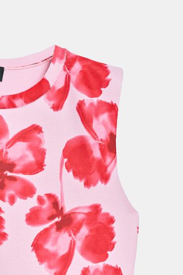 ROBE COURTE EN MAILLE JACQUARD À FLEURS - Rose de Zara - Image 6