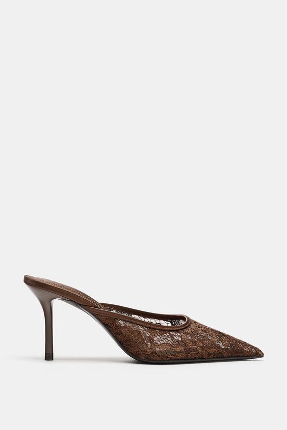 ZAPATO TACÓN ENCAJE - Marrón de Zara - Imagen 0