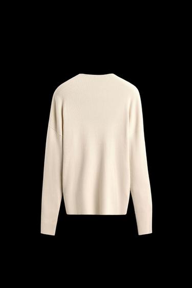 Zara RELAXED FIT TEXTURED SWEATER - Ecru