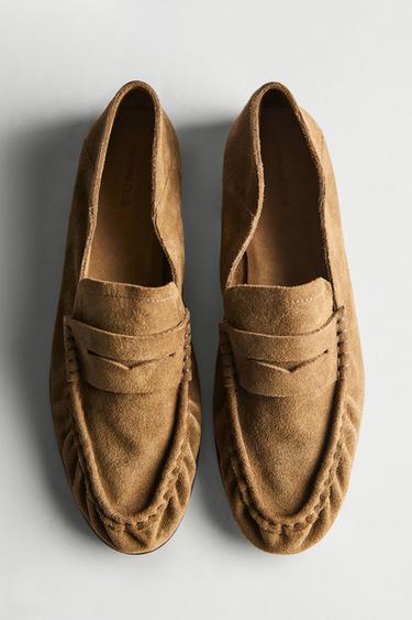 Zara Soft split leather loafers - taupe brown - Image 0