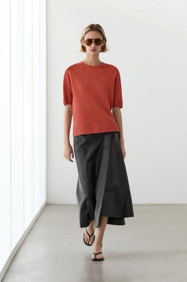 Zara 100% linen short sleeve knit sweater - Burnt orange - Image 0