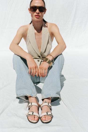 Zara DOUBLE STRAP BUCKLE SANDALS - Off White - Image 0