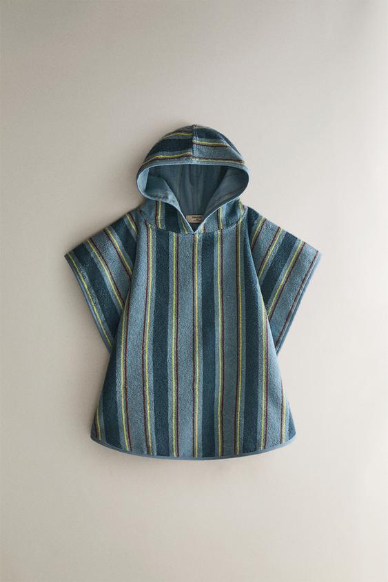Zara KIDS' STRIPED BEACH PONCHO - Blue - Image 0