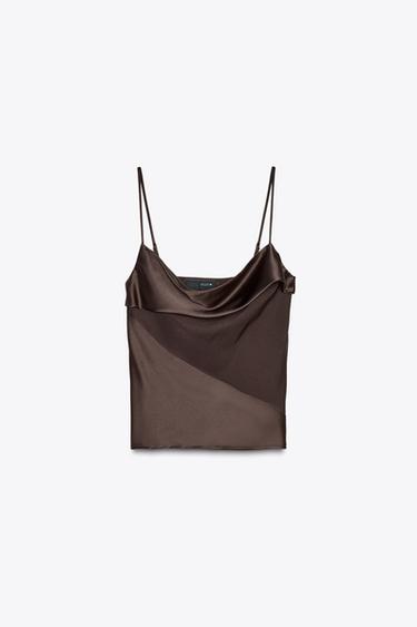 OBERTEIL IN LINGERIE-OPTIK MIT SATIN-MATERIALKOMBINATION - Braun von Zara - Bild 0