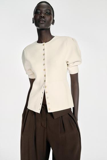 SHORT SLEEVE CARDIGAN - Ecru by Zara