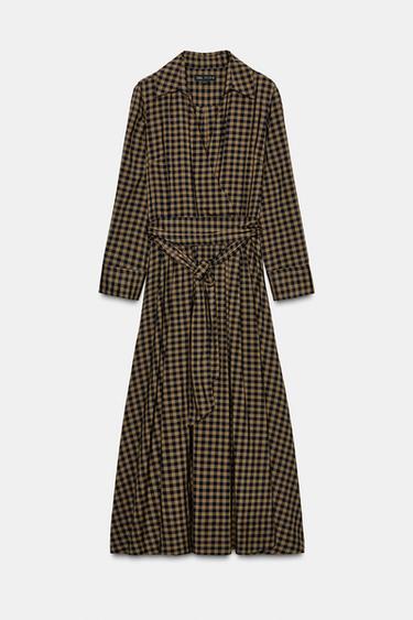 ROBE CHEMISE À CARREAUX ZW COLLECTION - Caramel de Zara - Image 3