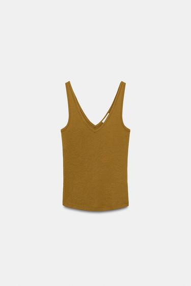 Zara COTTON STRAP TOP - Oil
