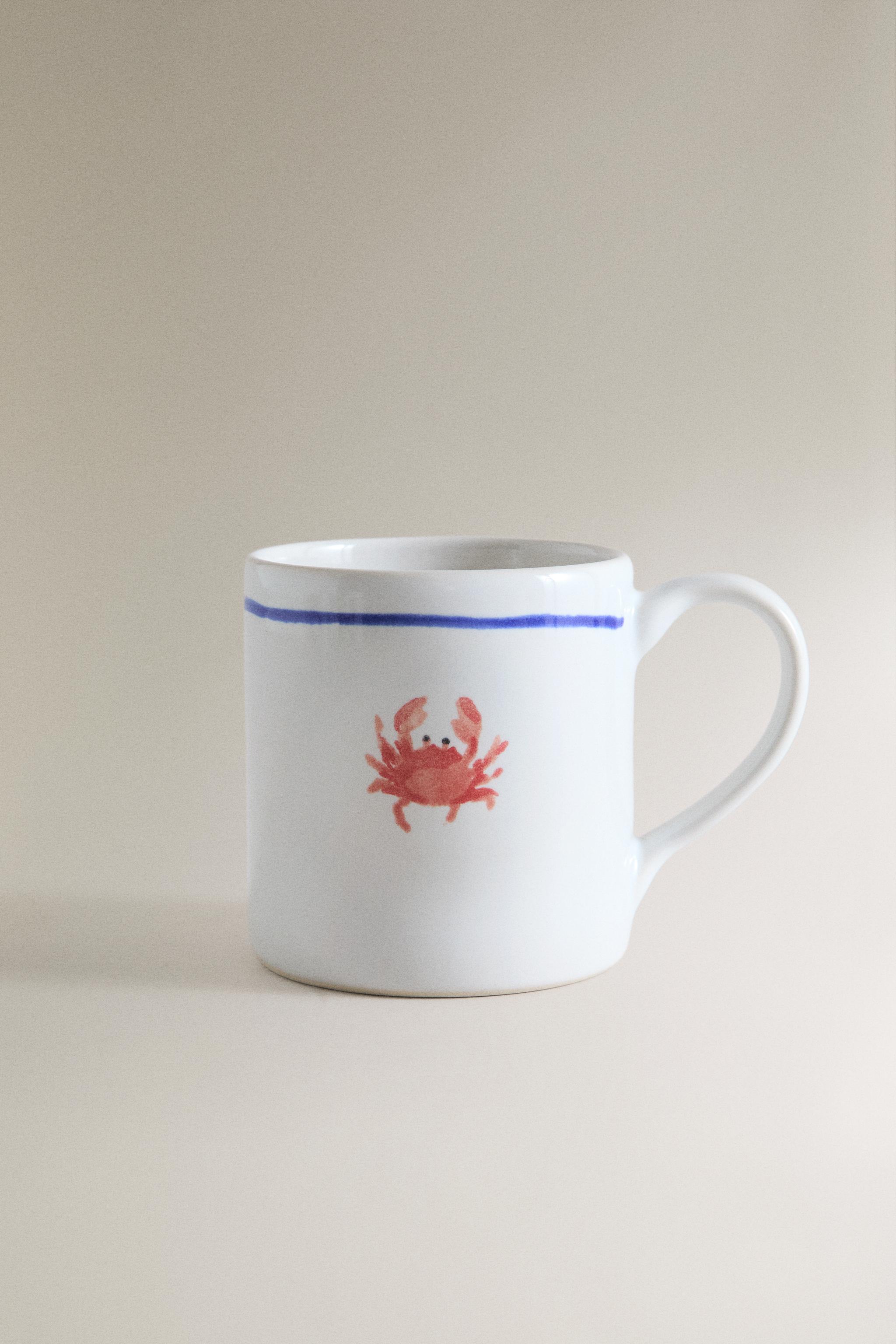 MARINE ANIMAL STONEWARE MUG — White / Red