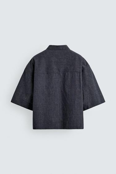 CHEMISE COUPE BOXY À CARREAUX - Bleu marine de Zara - Image 6