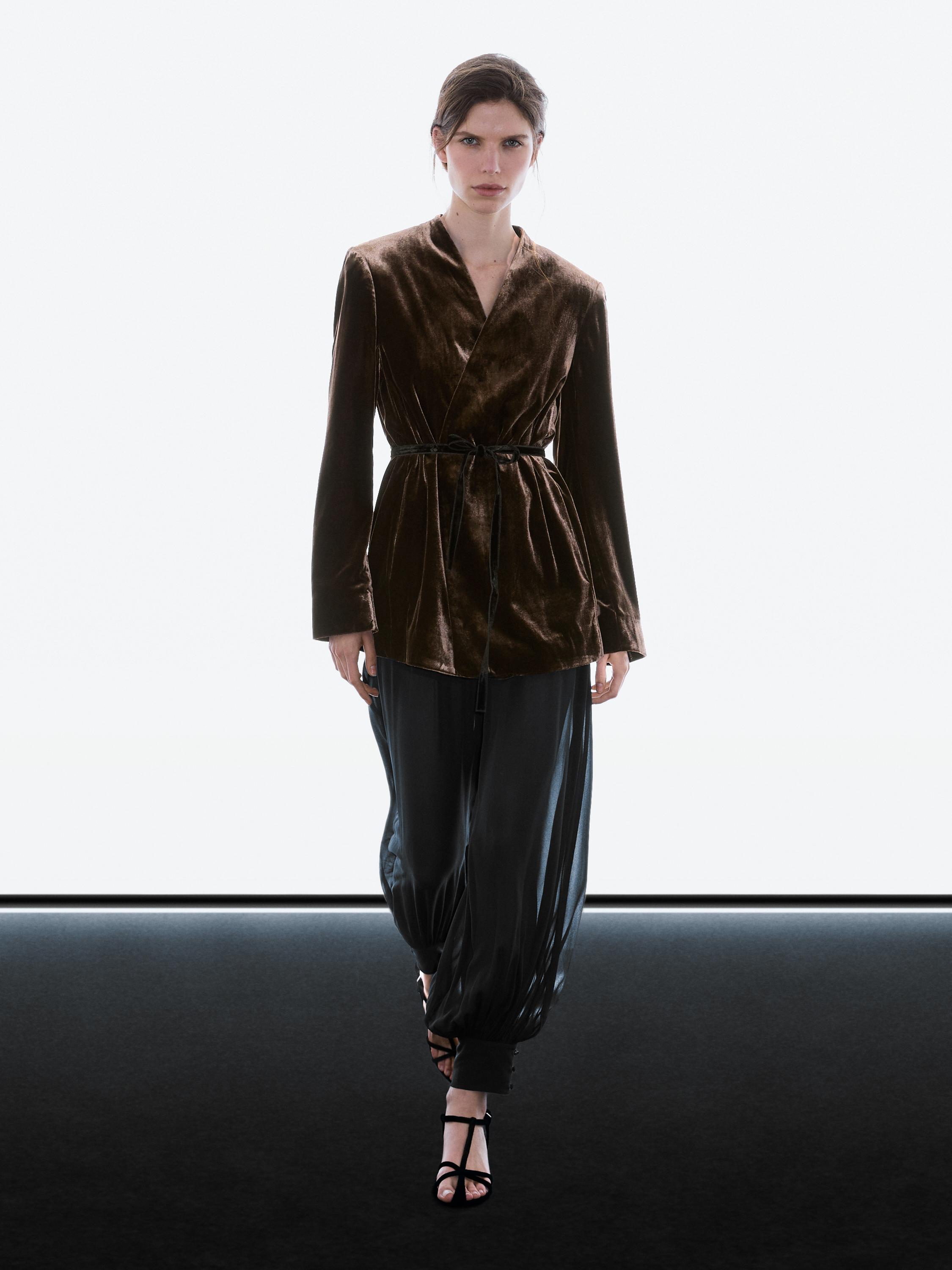 Velvet blazer with tie detail