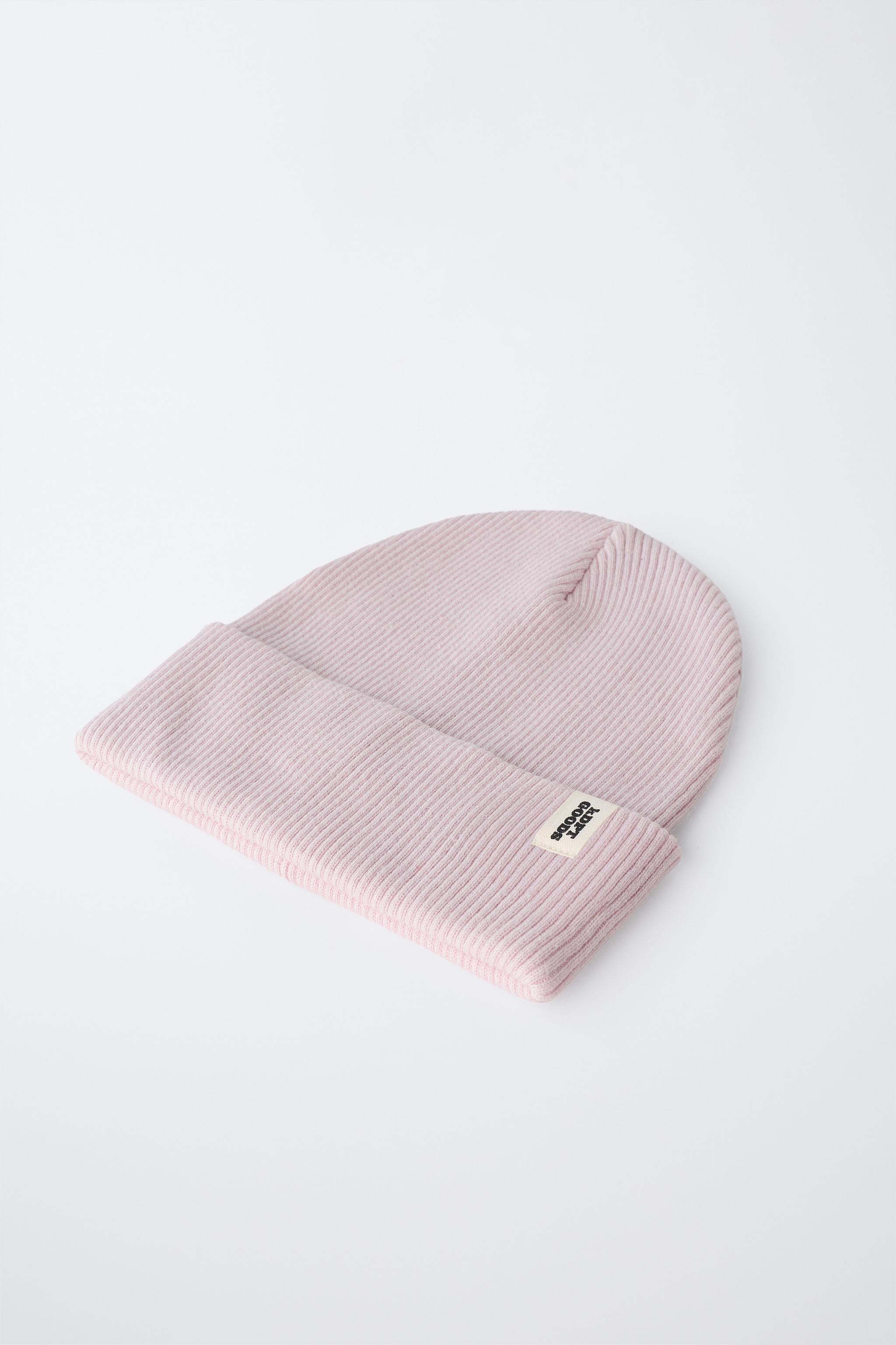 RIBBED KNIT LABEL HAT — Pastel pink (alternate view)