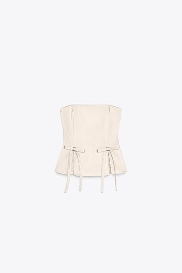 TOP SATINÉ BUSTIER LACETS - Beige de Zara