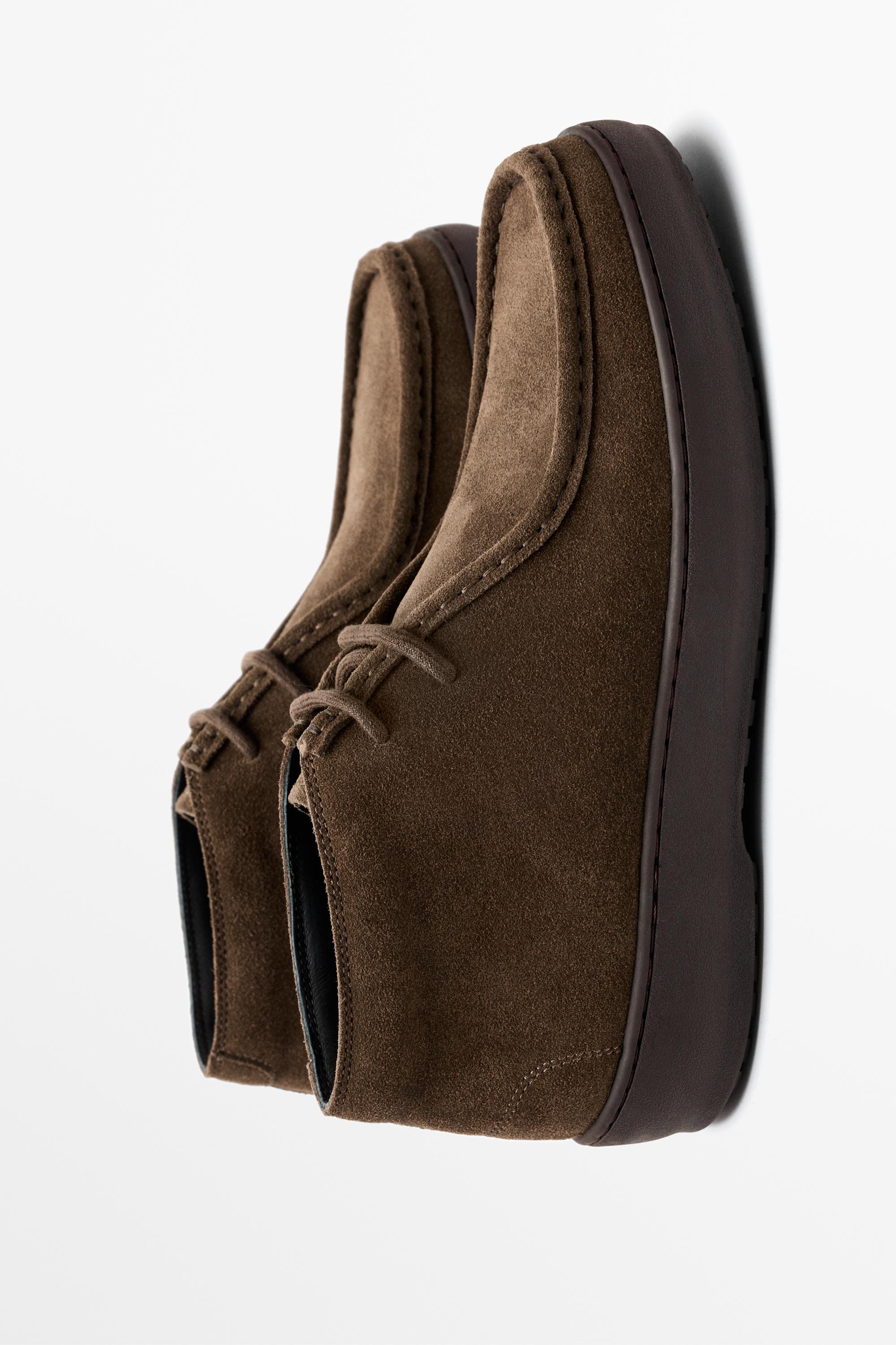 Split suede leather ankle moc toe shoe - taupe brown | ZARA United Split suede leather ankle moc toe shoe - taupe brown | ZARA United