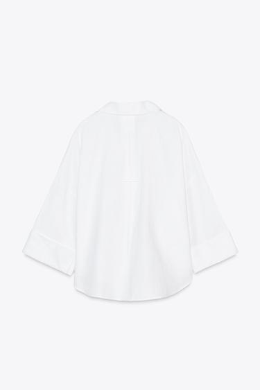 WIDE-SLEEVE LINEN BLEND SHIRT - White by Zara - Image 4
