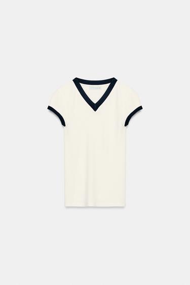 CONTRAST RIB T-SHIRT - Ecru by Zara