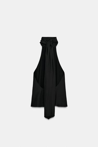 Zara TIED HALTER TOP - Black