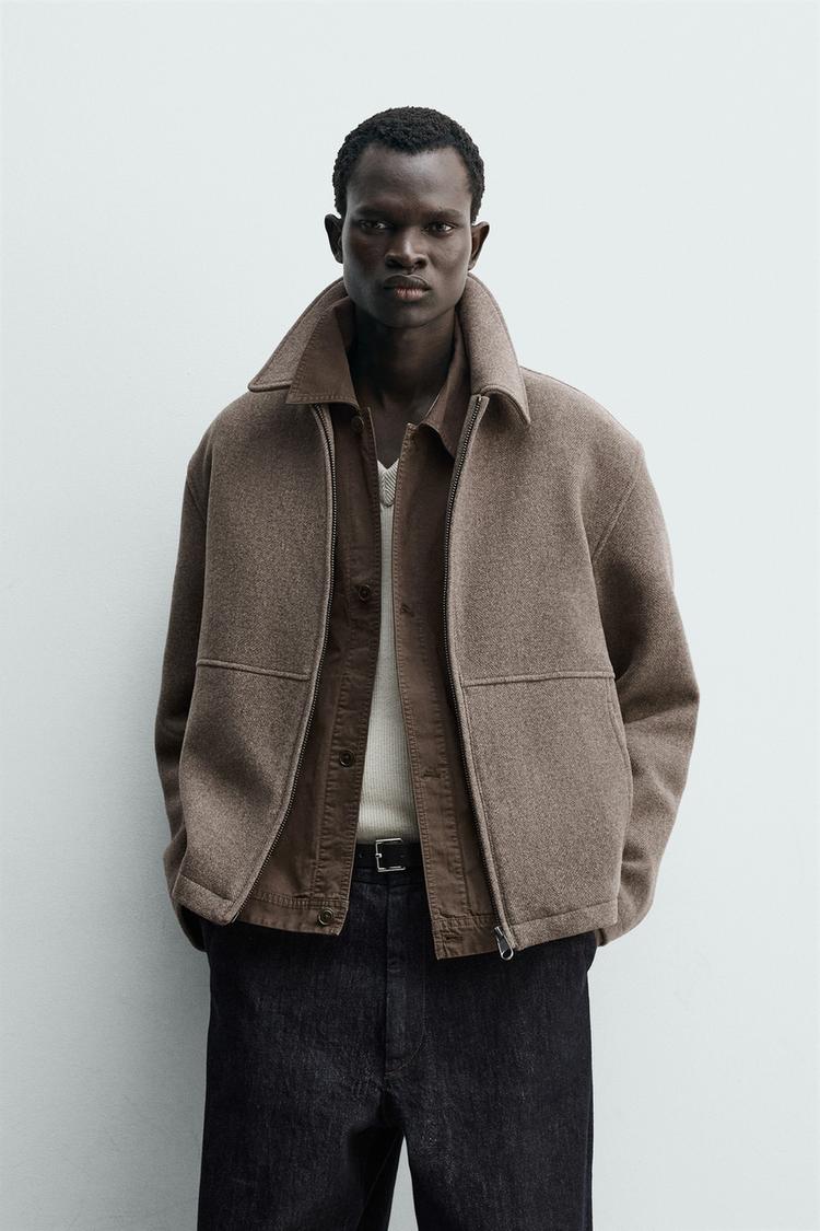 ZARA HERRINGBONE TEXTURED JACKET WITH ZIP