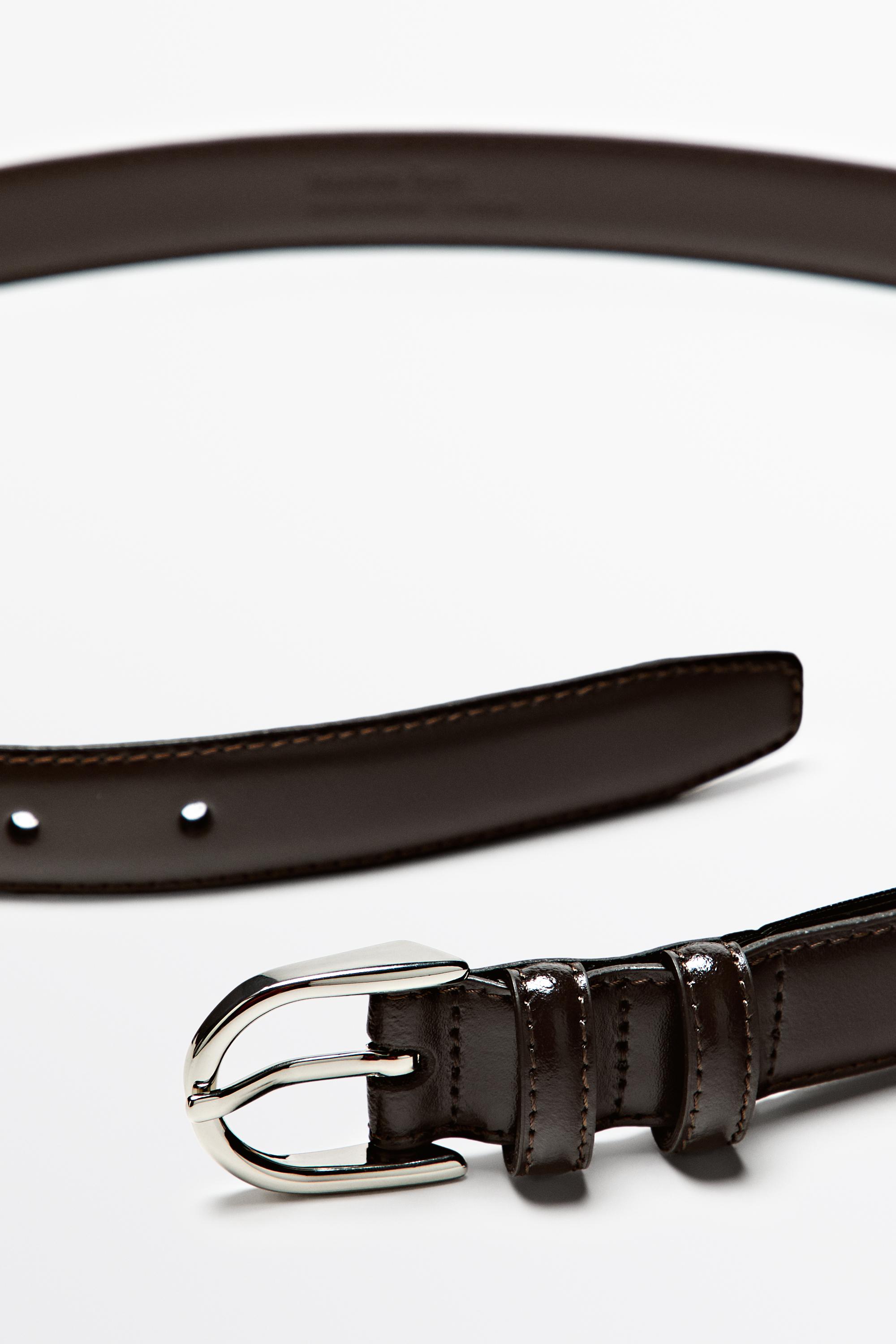 Ceinture surpiquée en cuir nappa avec boucle ovale
