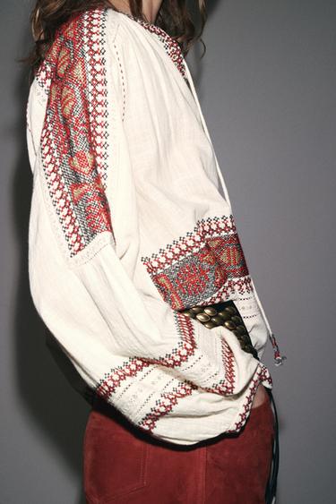 EMBROIDERED BLOUSE ZW COLLECTION - Multicoloured by Zara - Image 3